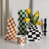 Ins Simple Chessboard Grid Ceramic Vase Living Room Bedroom Hydroponic Flower Vase Home Decoration Ornaments
